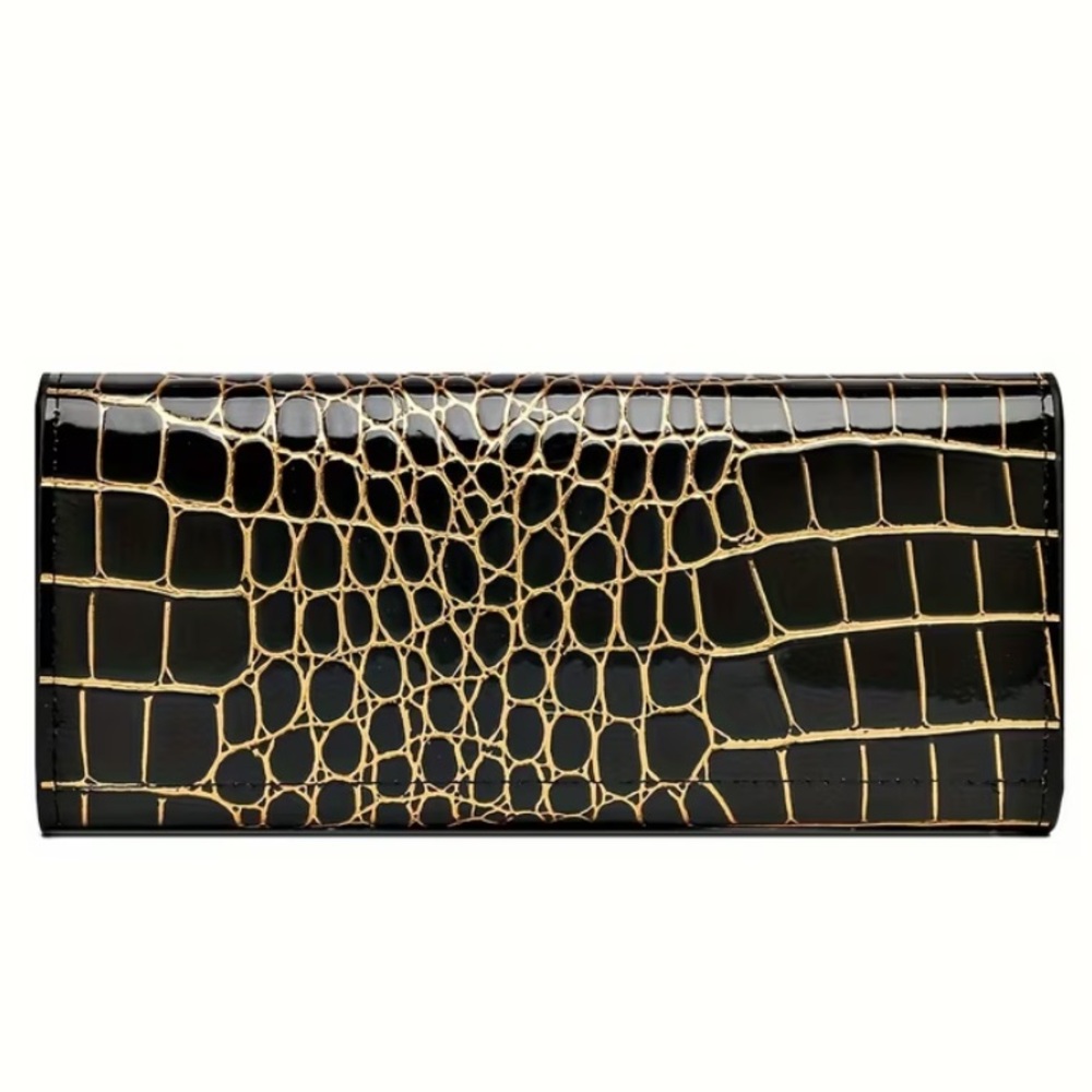Elegant Black Women’s Crocodile Wallet with Gold Embossed Detail and Swan NWT - Picture 2 of 9
